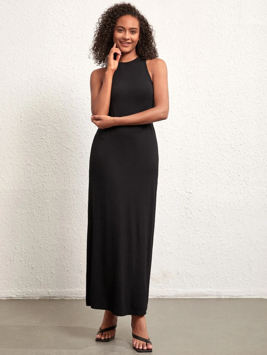 SHEIN BASICS Solid Tank Dress - Black - View 1