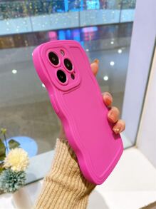 3D Wavy Soft Silicone Phone Case - Anti-Drop, Anti-Sweat, Anti-Fingerprint, Durable, No Fading, Compatible With IPhone - Hot Pink - View 3
