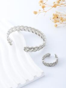 2入組/套樹葉裝飾首飾套裝 - 銀色 - 查看 2