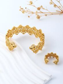 con abertura Pulsera abierta & Anillo - Amarillo Oro - Ver 2