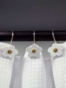 12pcs Flower Decor Shower Curtain Hook, Modern Multifunction Hook For Bathroom - White - View 1