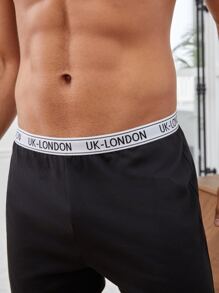 SHEIN Men Solid Tank Top & Shorts PJ Set - Black and White - View 2