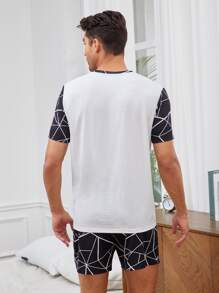 SHEIN Men Geo Print PJ Set - Black and White - View 2