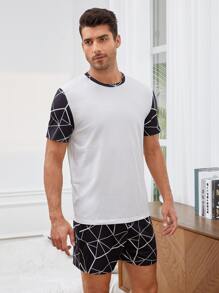 SHEIN Men Geo Print PJ Set - Black and White - View 3