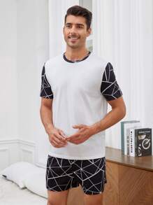 SHEIN Men Geo Print PJ Set - Black and White - View 5