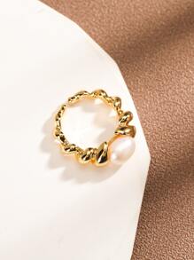 Nhẫn thời trang trang trí ngọc trai giả cho phụ nữ đeo hàng ngày - Vàng - Xem 1