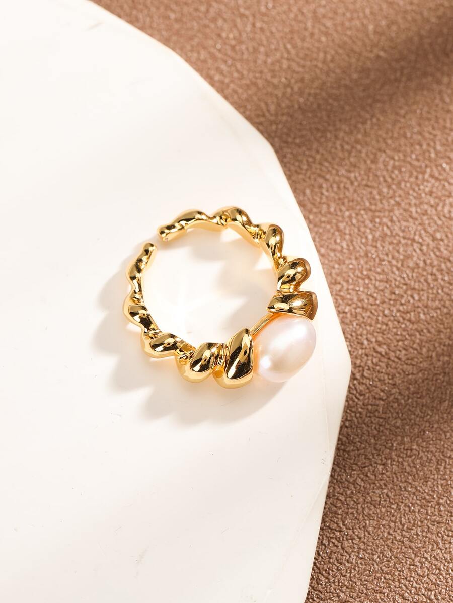 Nhẫn thời trang trang trí ngọc trai giả cho phụ nữ đeo hàng ngày - Vàng - Xem 1