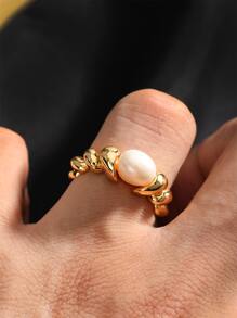 Nhẫn thời trang trang trí ngọc trai giả cho phụ nữ đeo hàng ngày - Vàng - Xem 2