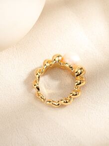 Nhẫn thời trang trang trí ngọc trai giả cho phụ nữ đeo hàng ngày - Vàng - Xem 3