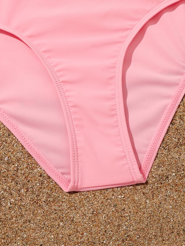 SHEIN Teen Girls Twist Bikini Swimsuit With Tropical Print Beach Skirt SHEIN USA