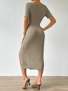 Chiquease Twist Front Cutout Waist Split Thigh Dress Maxi Women Outfit