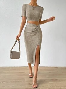 Chiquease Twist Front Cutout Waist Split Thigh Dress Maxi Women Outfit