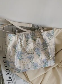 花卉面料女士手提包，大容量通勤包，时尚百搭必备