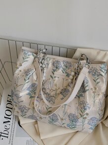 花卉面料女士手提包，大容量通勤包，时尚百搭必备