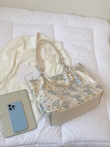 花卉面料女士手提包，大容量通勤包，时尚百搭必备