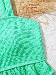Conjunto de bikini con volantes en el bajo para niña preadolescente, playa de verano - verde menta - Ver 5