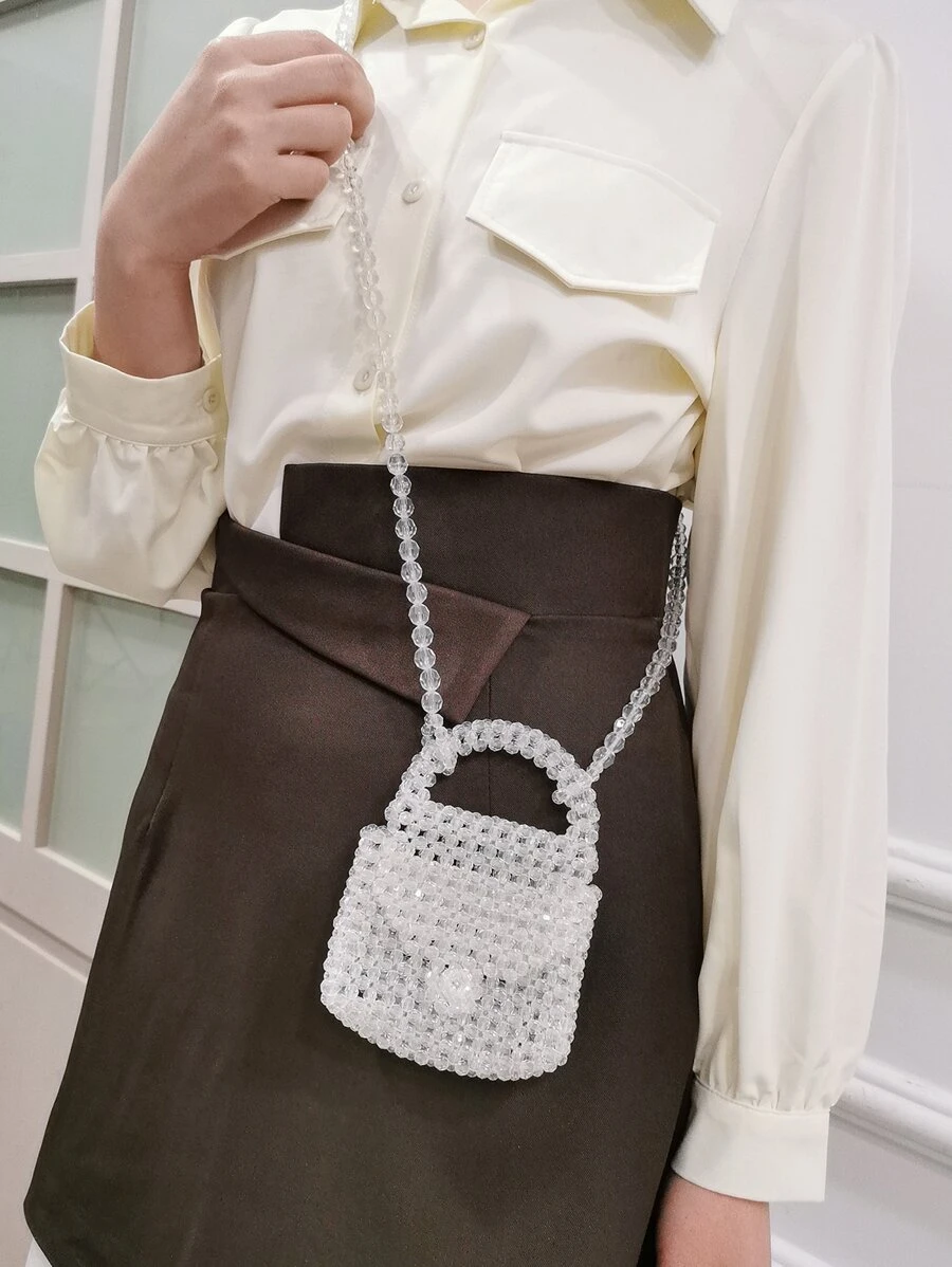 Túi đeo chéo Nữ cườm đính Hình học màu trơn Tay cầm Top Dễ thương - Trong sáng - Xem 1