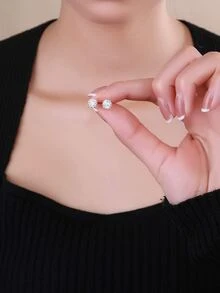 Bông tai bạc trang trí bằng đá Cubic Zirconia - Bạc - Xem 4