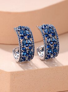 Rhinestone Decor Hoop Earrings