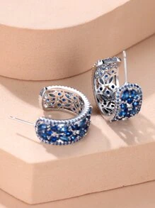 Rhinestone Decor Hoop Earrings