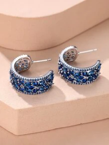 Rhinestone Decor Hoop Earrings