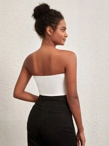 SHEIN BASICS 夏季實心休閒針織短款管頂 - 白色 - 查看 3