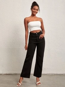 SHEIN BASICS 夏季實心休閒針織短款管頂 - 白色 - 查看 7