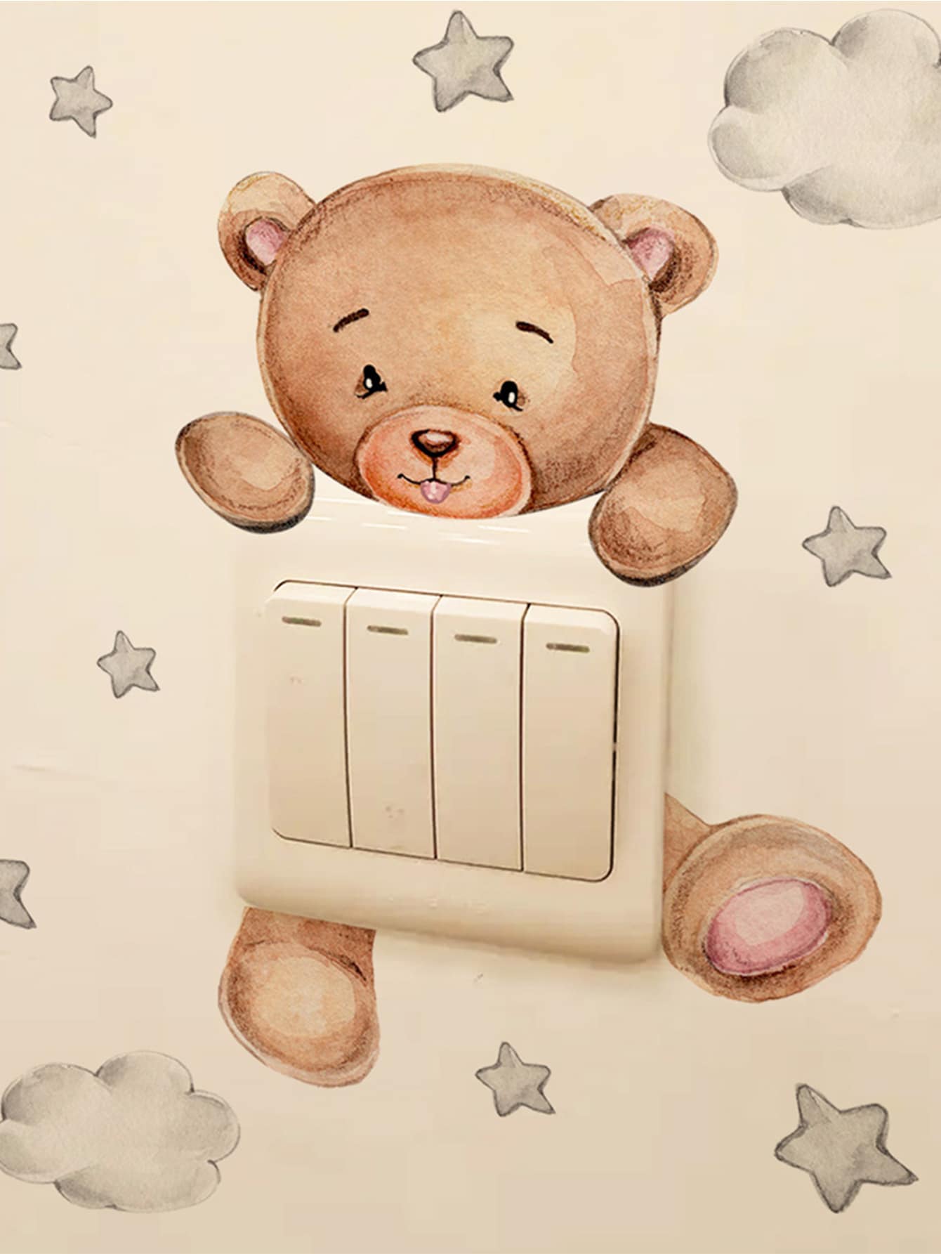 Niños Pegatinas para el interruptor de luz con patrón de oso de dibujos animados de interruptor dulce para - Caqui - Ver 1