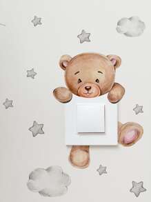 Niños Pegatinas para el interruptor de luz con patrón de oso de dibujos animados de interruptor dulce para - Caqui - Ver 3