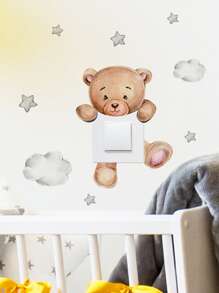 Niños Pegatinas para el interruptor de luz con patrón de oso de dibujos animados de interruptor dulce para - Caqui - Ver 4