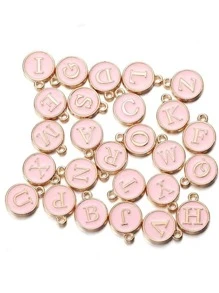 10 piezas Colgante DIY con diseño de letra redondo - Rosa - Ver 3