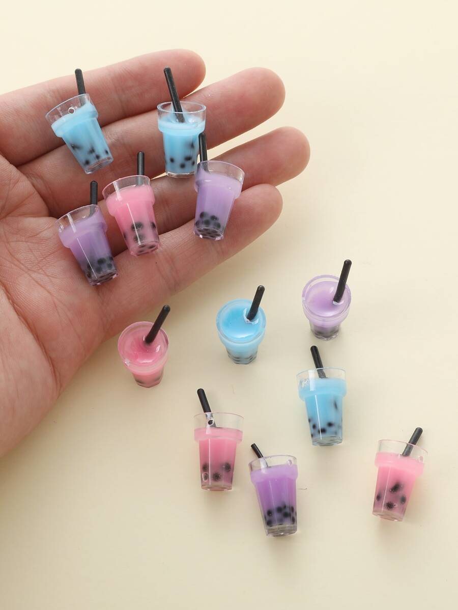 12 件珍珠奶茶設計珠寶製作男女通用配件,可用於耳環、項鍊或手鍊 - 彩色 - 查看 1