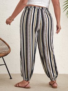SHEIN VCAY Pantalones con estampado geométrico de cintura con nudo - Multicolor - Ver 2