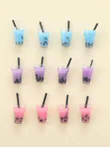 12 件珍珠奶茶設計珠寶製作男女通用配件,可用於耳環、項鍊或手鍊 - 彩色 - 查看 2