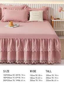 刺繡蕾絲荷葉邊床裙臥室粉色柔軟床上用品 - 粉色 - 查看 2