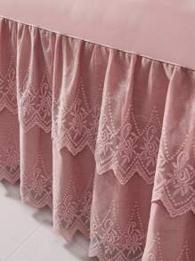 刺繡蕾絲荷葉邊床裙臥室粉色柔軟床上用品 - 粉色 - 查看 5