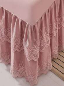 刺繡蕾絲荷葉邊床裙臥室粉色柔軟床上用品 - 粉色 - 查看 6