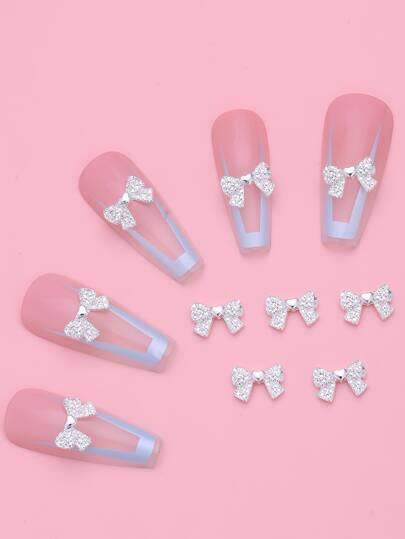 10Pcs Silver Bowknot Shaped Nail Art Decorations Nail Supplies Nails Nail Charms Nail Gems
