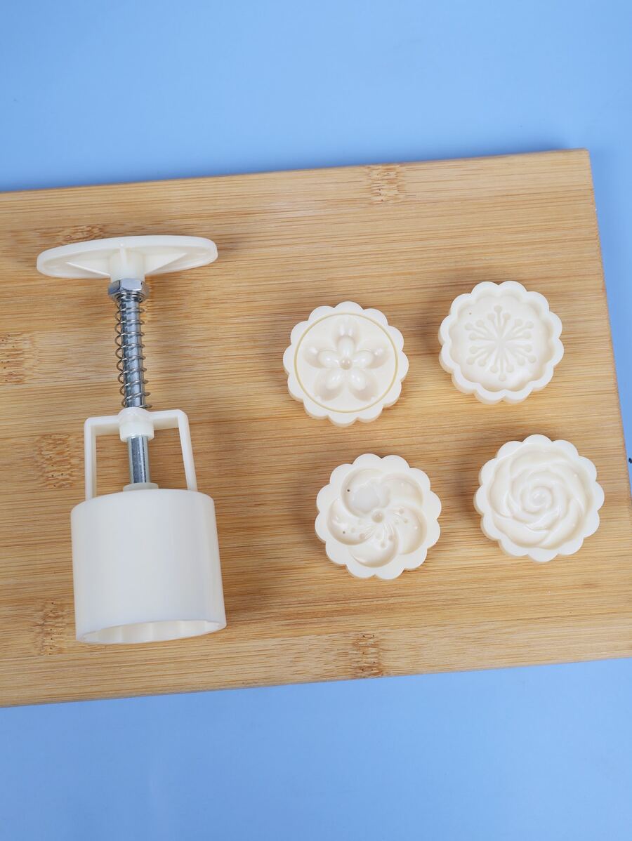 5入組/套白色曲奇壓模,手持月餅郵票,適用於烘烤 - 白色 - 查看 1