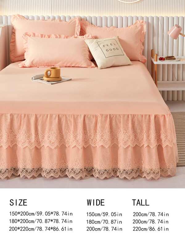 Embroidery Lace Ruffle Bed Skirt, Pink Soft Bedding For Bedroom SHEIN USA