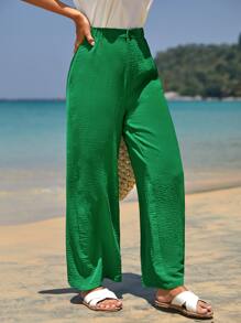 SHEIN Frenchy High Waist Solid Trousers - Green - View 2