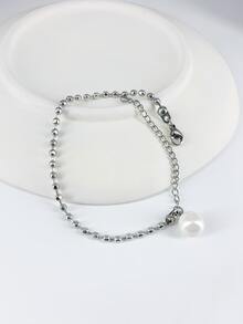 Vòng tay trang trí ngọc trai giả - Bạc - Xem 1