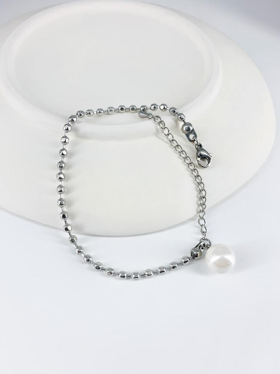 Vòng tay trang trí ngọc trai giả - Bạc - Xem 1