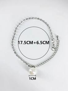 Vòng tay trang trí ngọc trai giả - Bạc - Xem 3