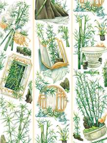 1卷竹紋美紋紙膠帶用於DIY工藝裝飾簡單多用途和紙膠帶 - 綠色 - 查看 2