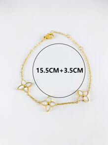 1pc Rhombus Clover Shell Stainless Steel Bracelet, Gold Fashionable, Suitable For Women Everyday Wear, Gift