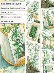 1卷竹紋美紋紙膠帶用於DIY工藝裝飾簡單多用途和紙膠帶 - 綠色 - 查看 4