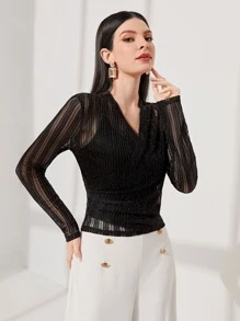 Modelyn Top de cuello cruzado de malla sin top de tirantes - Negro - Ver 4