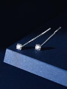 ELSEDES 1 对 S925 纯银圆形宝石镶嵌耳环，展现时尚魅力，高品质珠宝，适合女性日常、派对、周年纪念装扮 - 銀色 - 查看 3