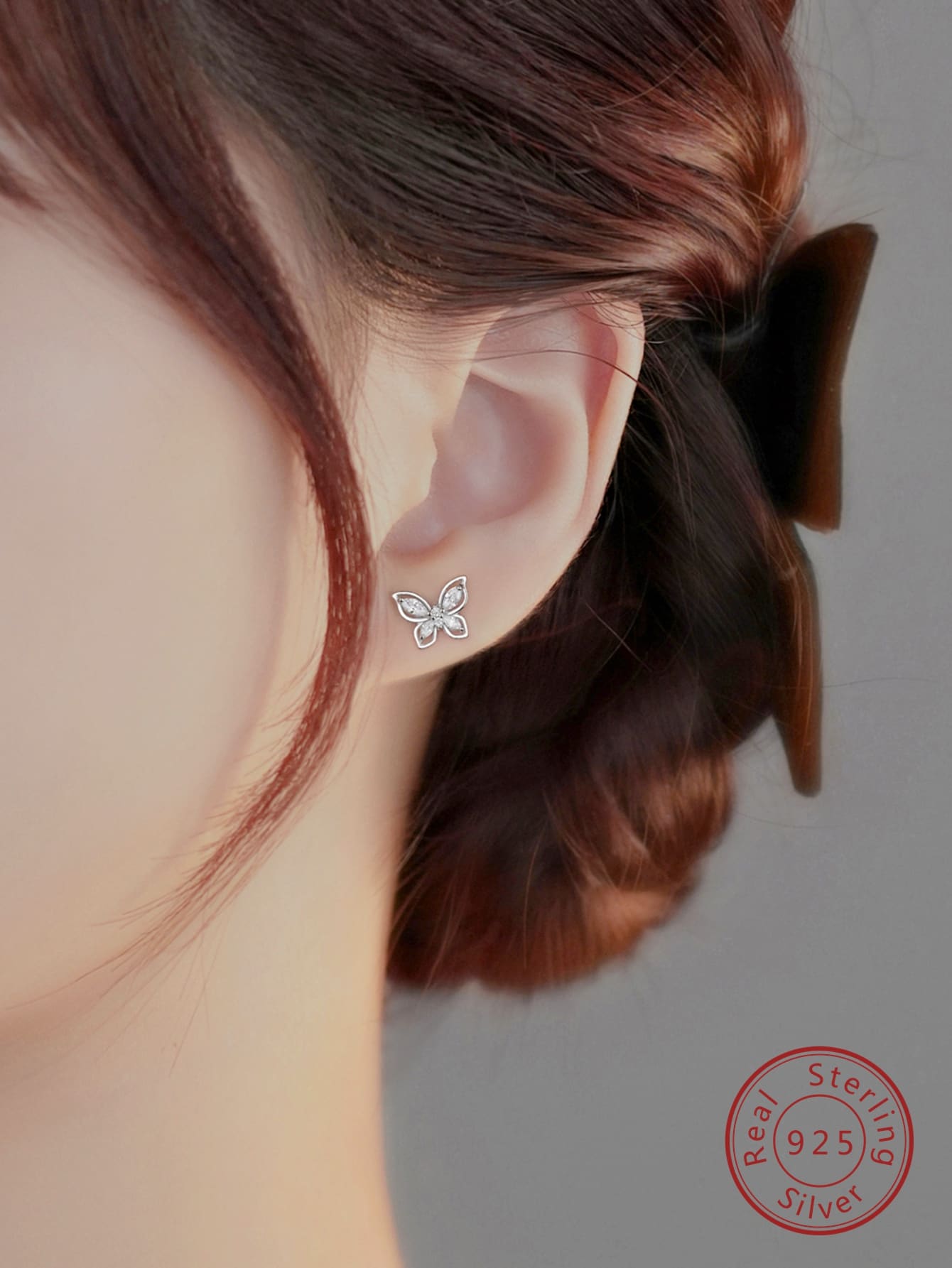 Cubic Zirconia Decor Stud Earrings - Silver - View 1